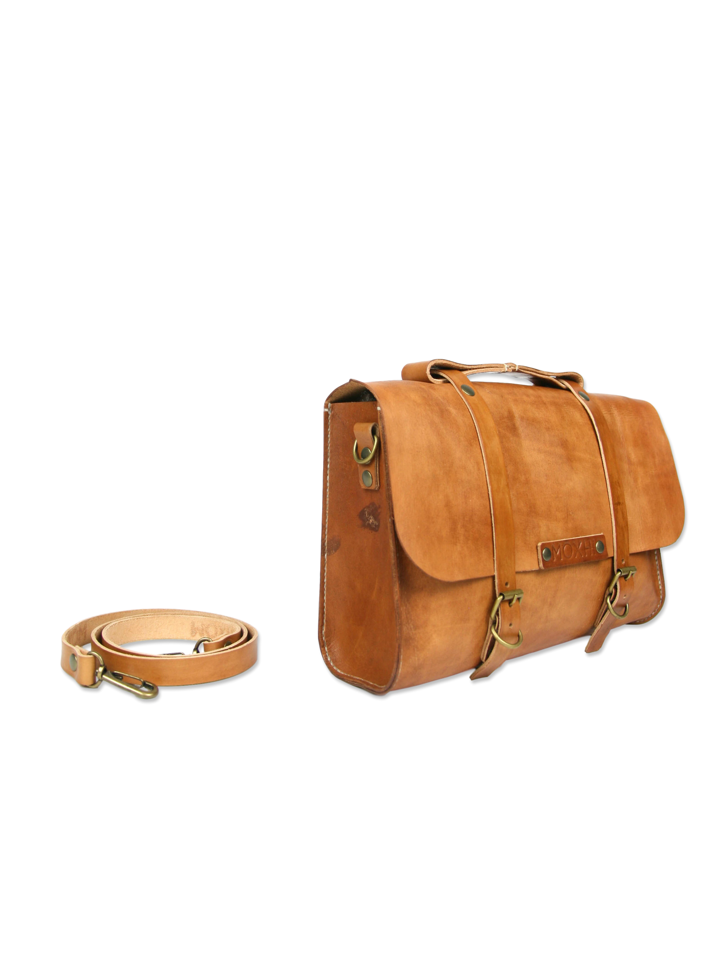 Handmade leather briefcase classic brown