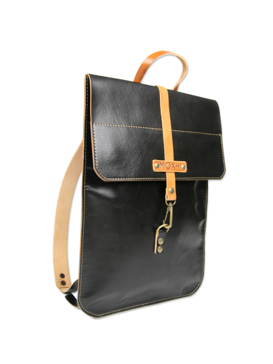 Black Leather Laptop Backpack