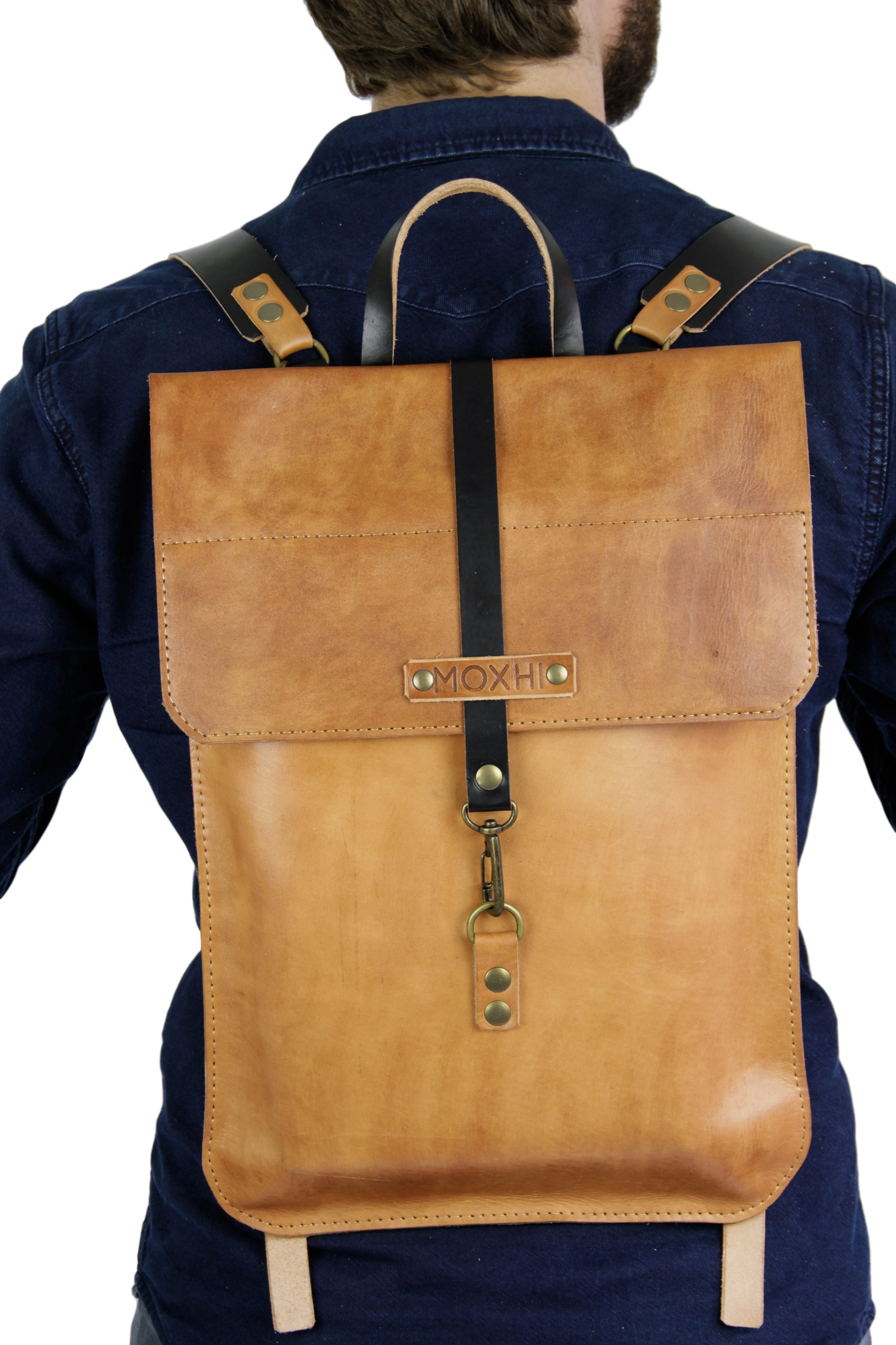Handcrafted leather laptop bag backpack