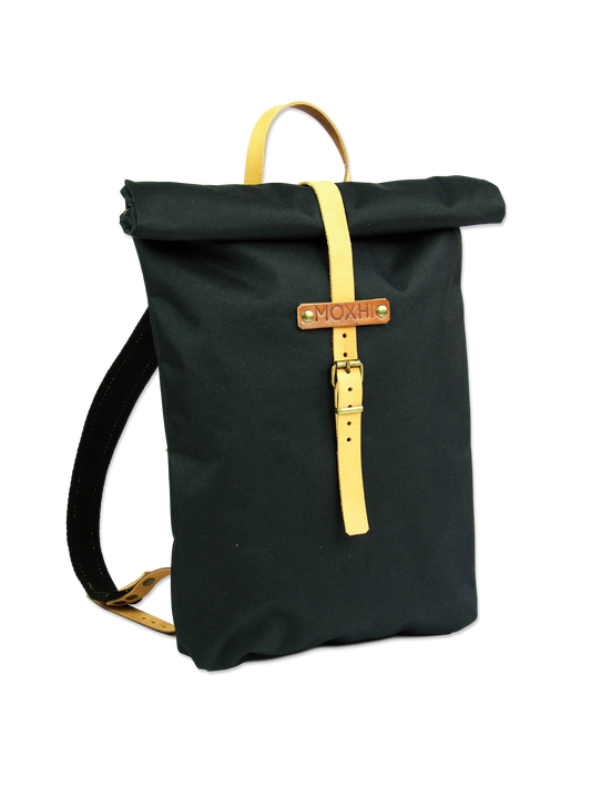 Black rolltop backpack handcrafted