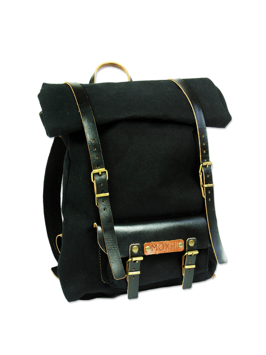 Black rolltop backpack - handcrafted