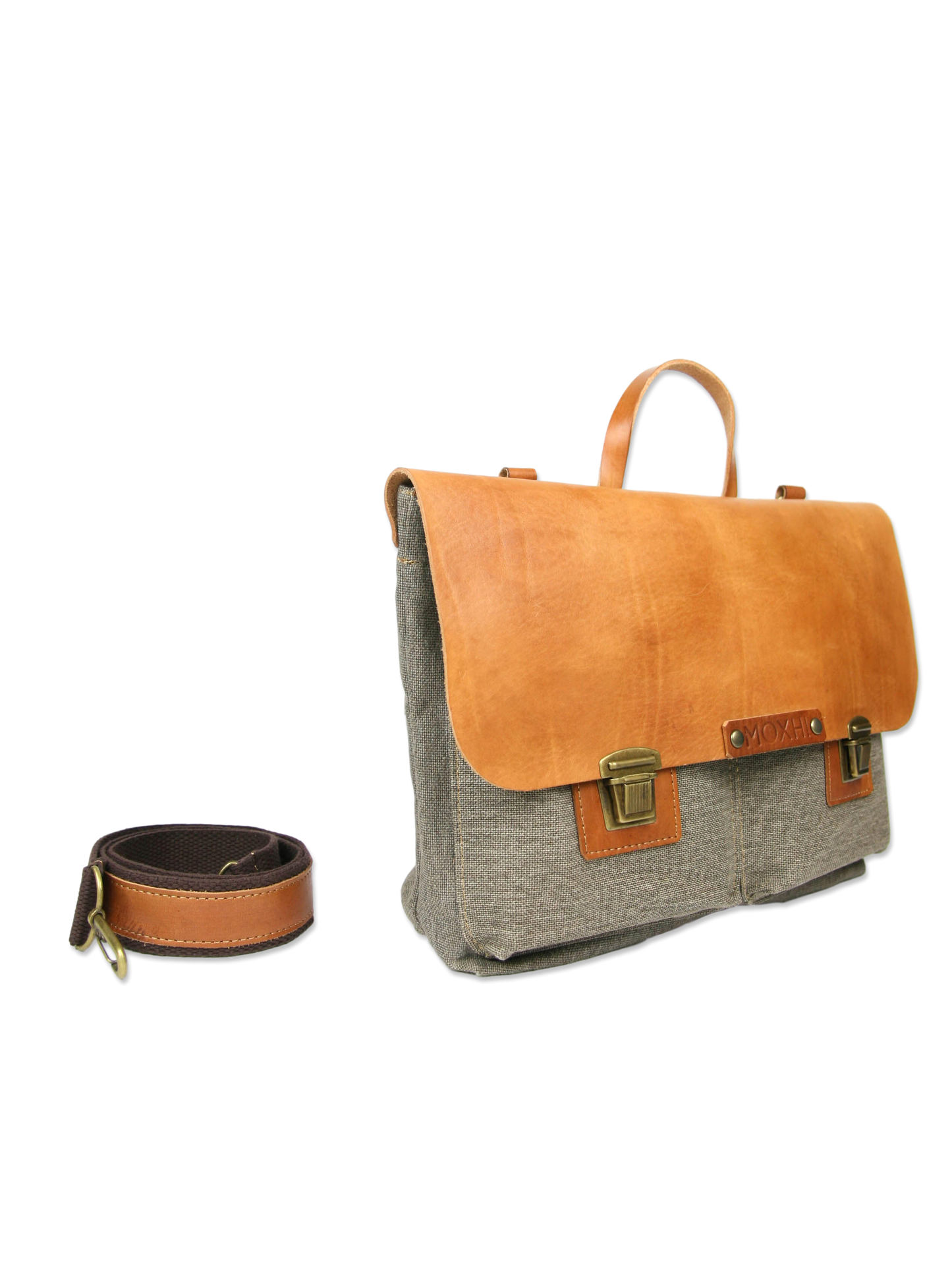 Handmade briefcase leather and cotton