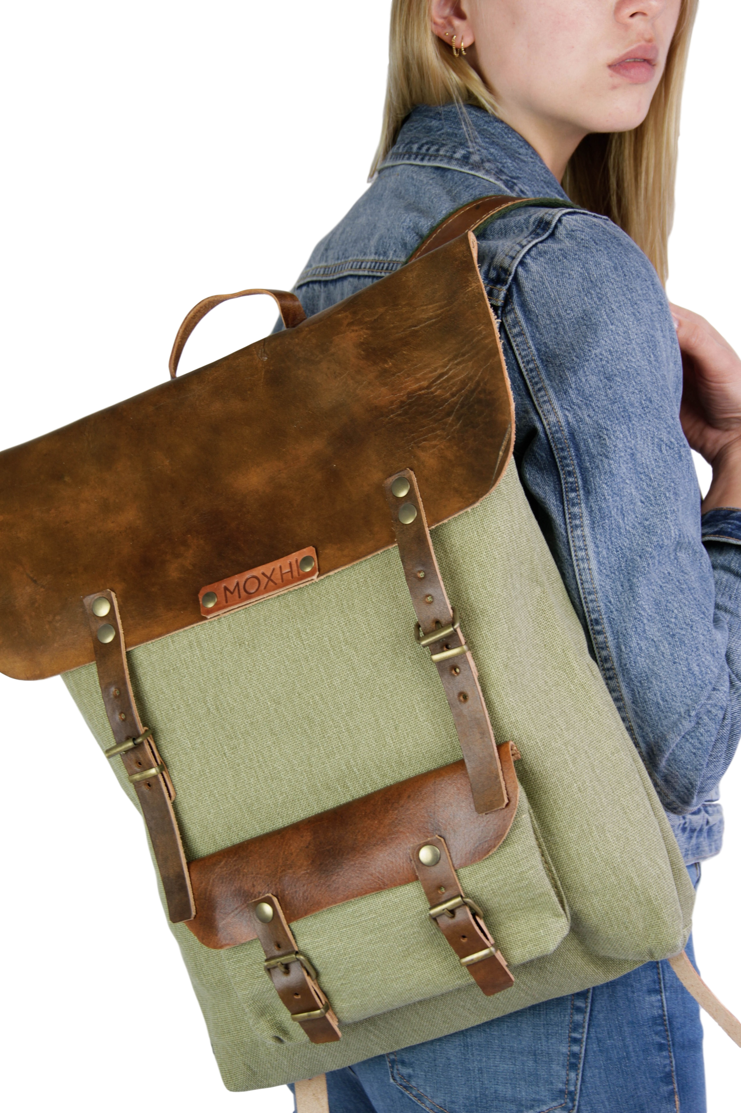 Vintage backpack green artisan women