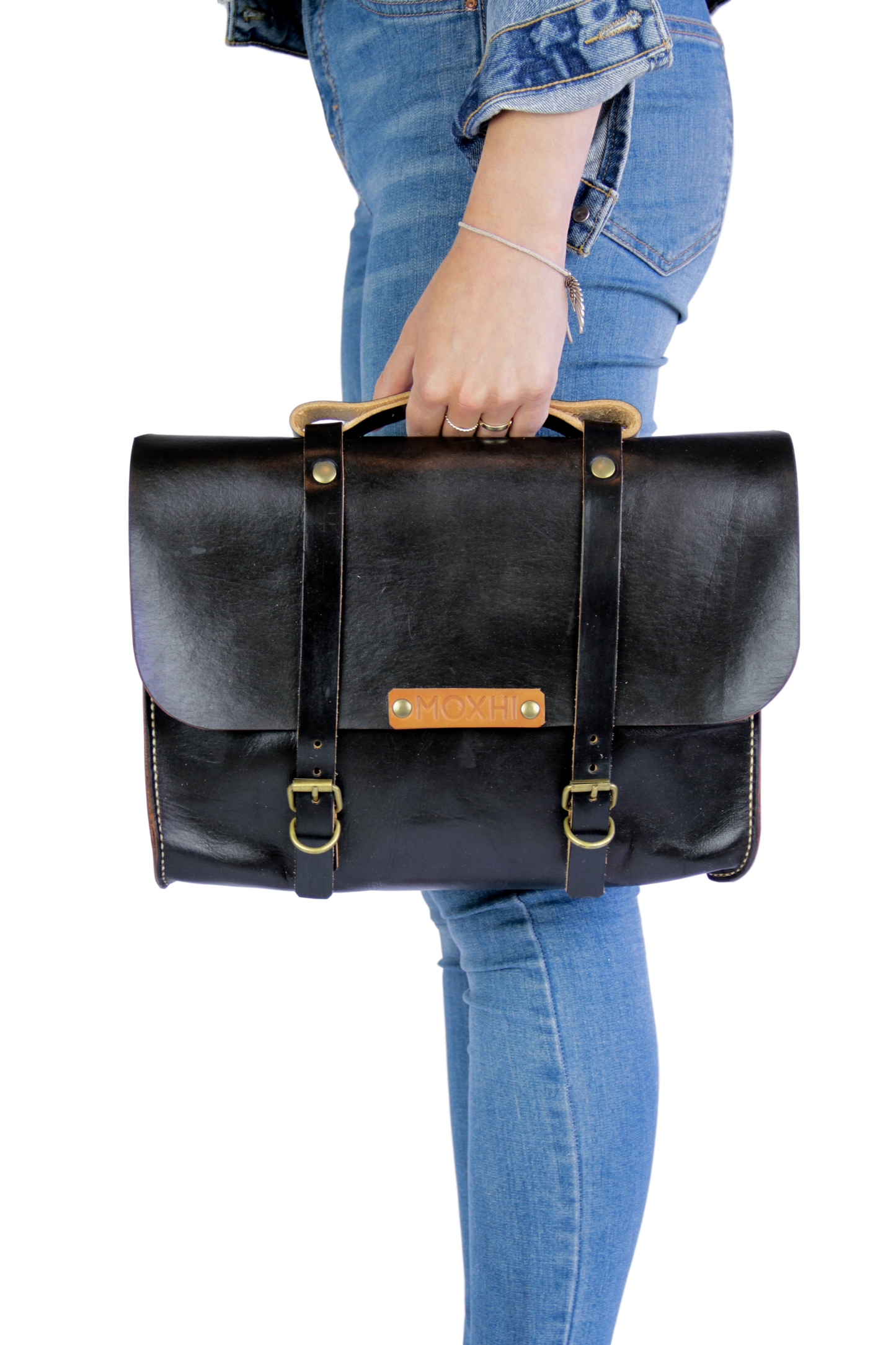 Black eco leather briefcase women
