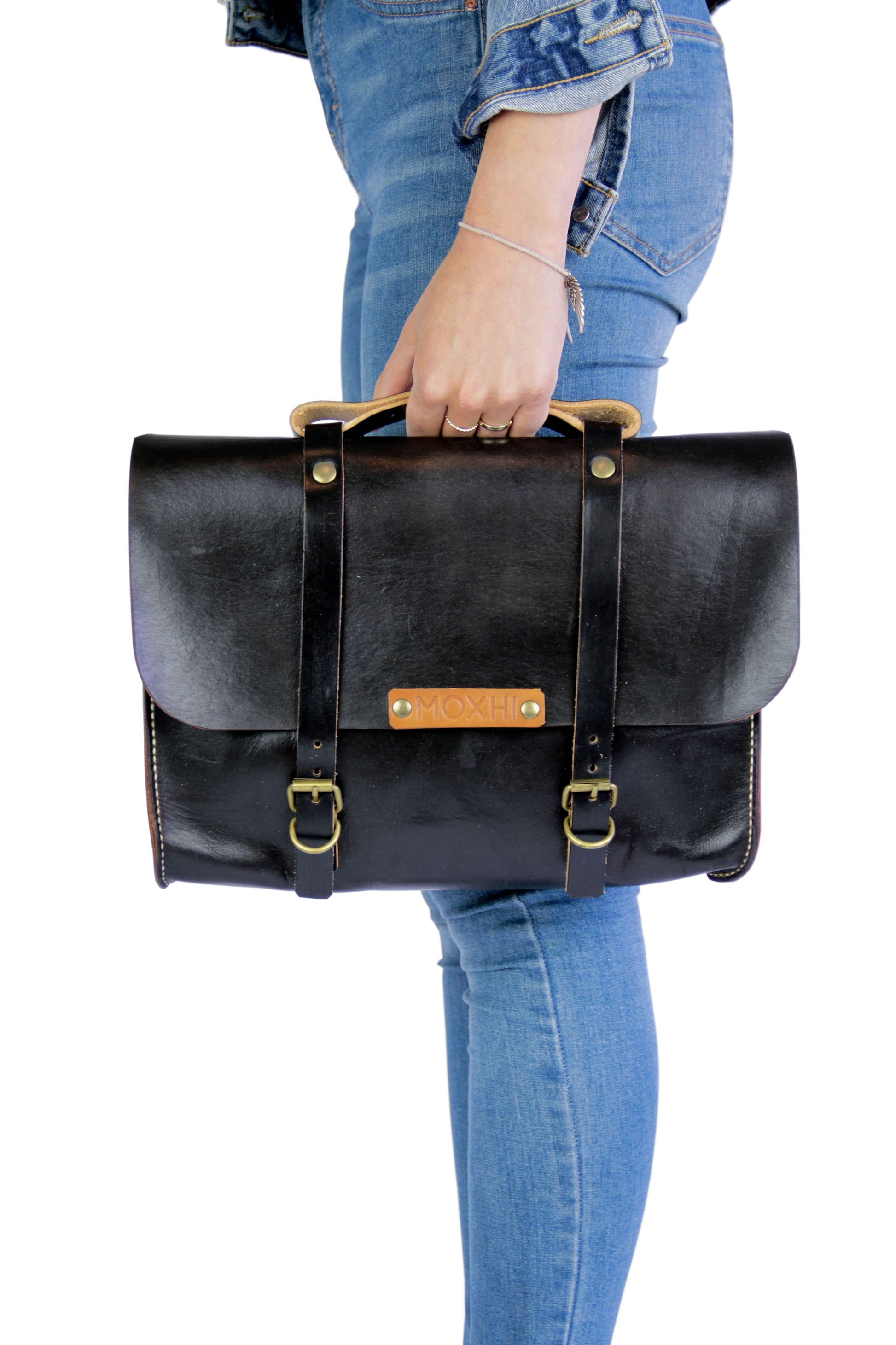 Black eco leather briefcase women