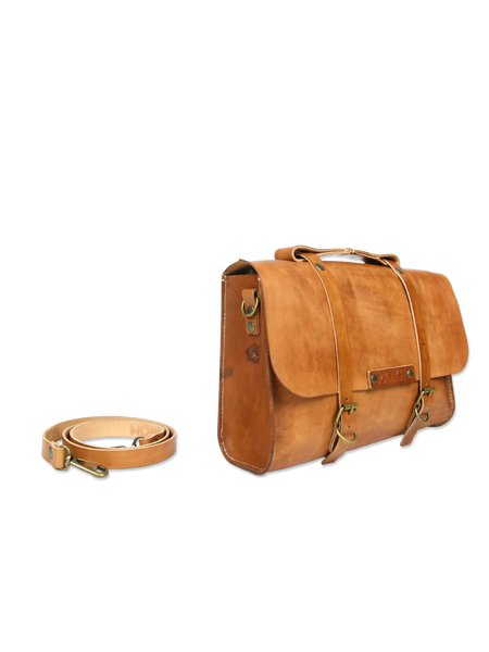 Handmade leather briefcase classic brown