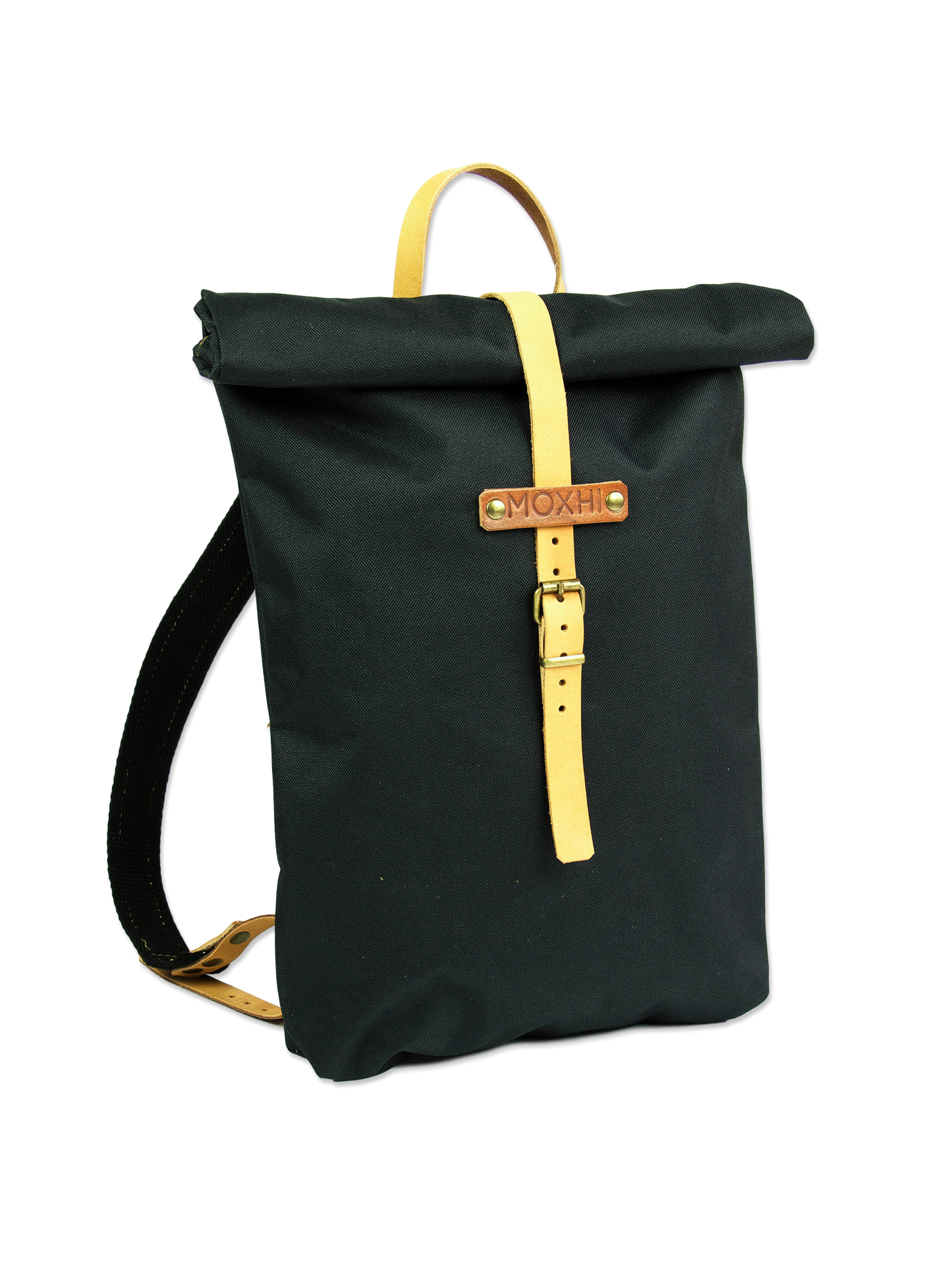 Black rolltop backpack handcrafted
