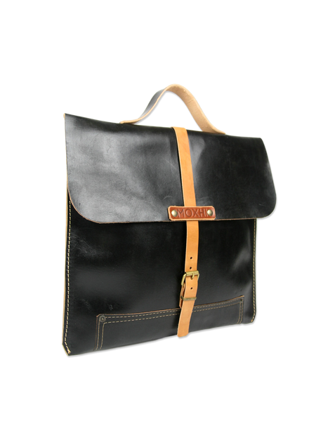 Black handmade leather briefcase