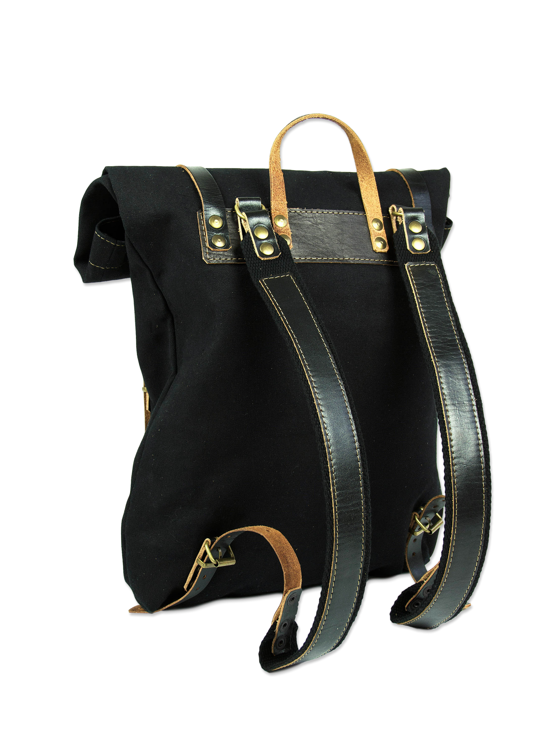 black leather roll down backpack Rolltop Backpack · MOXHI Nomada Black · Eco-Leather & Artisanal