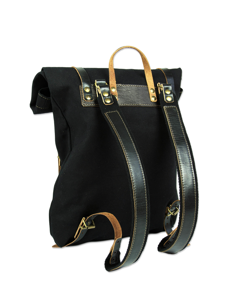 Black rolltop backpack - handmade