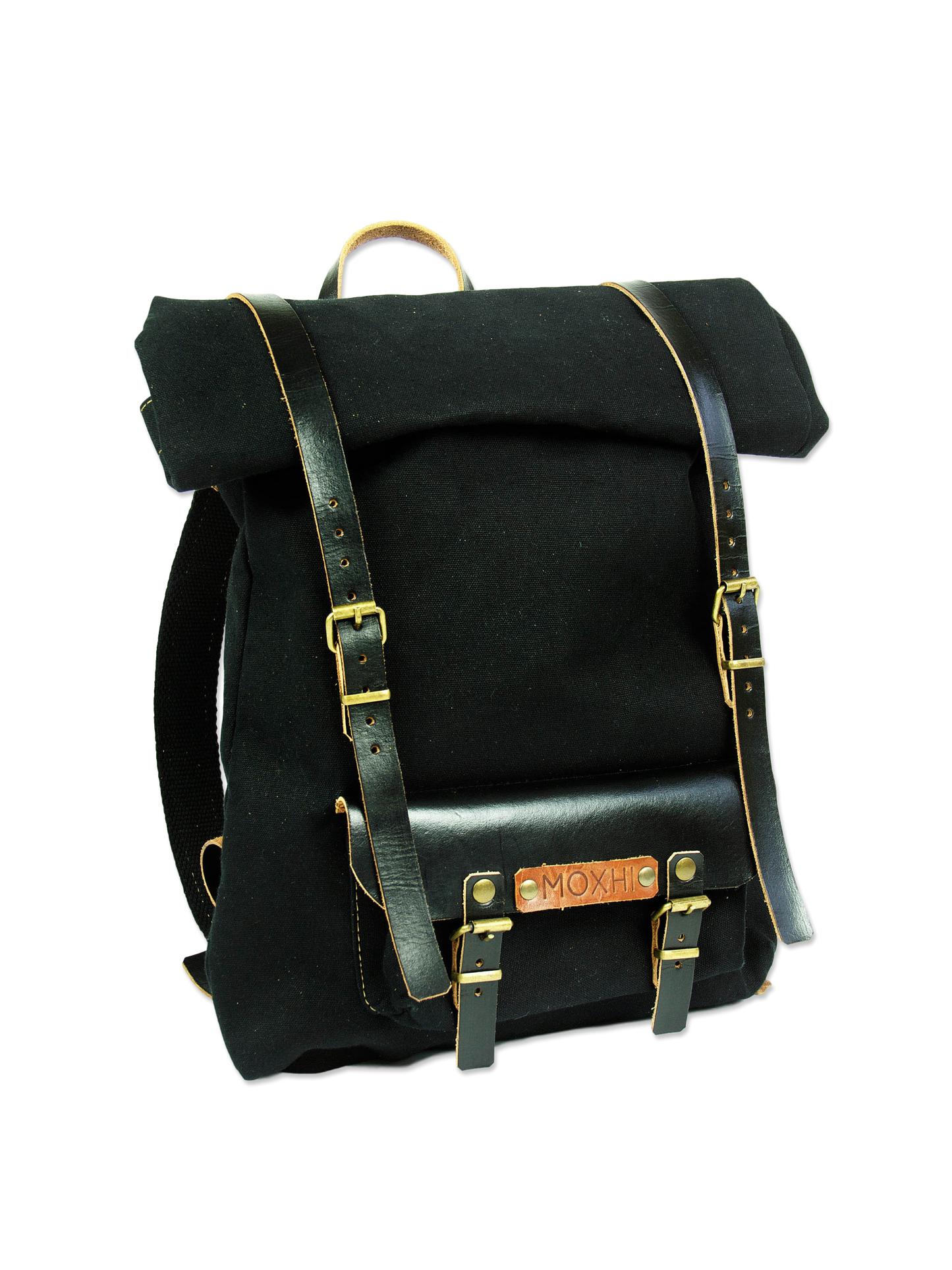 Black rolltop backpack - handcrafted