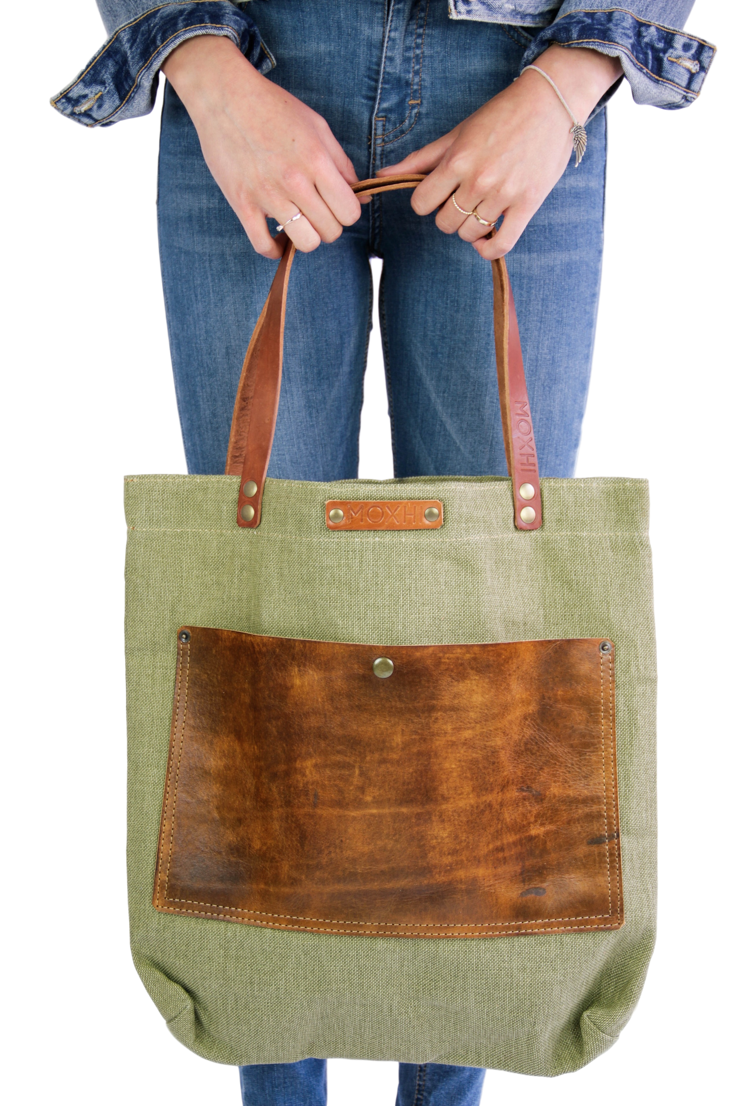 Fair trade shopper bag cotton leather
