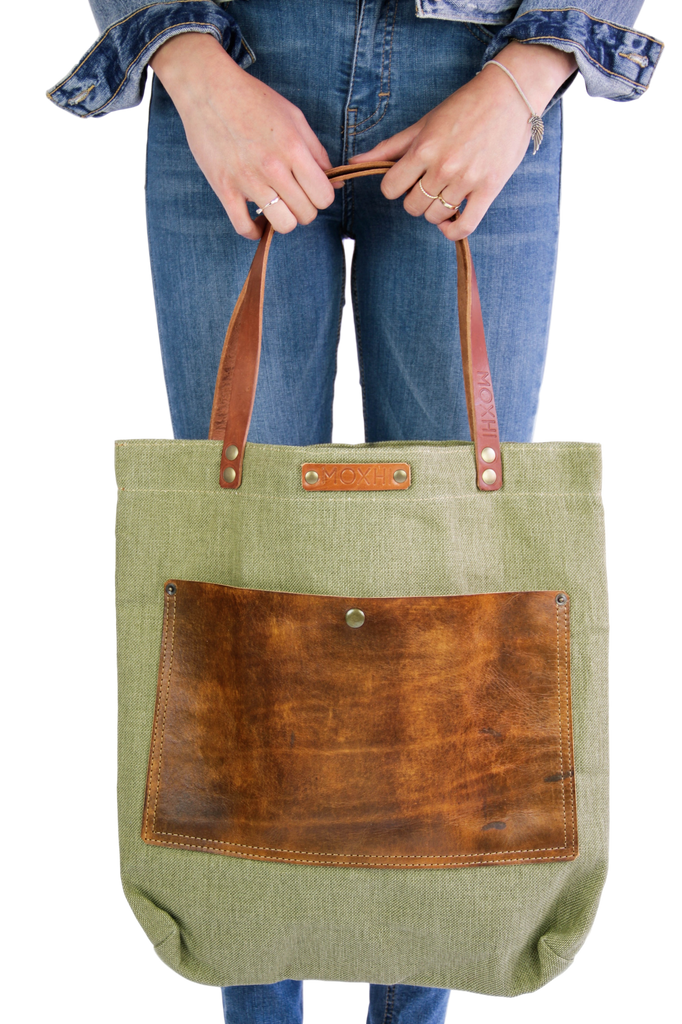 Fair trade shopper bag cotton leather