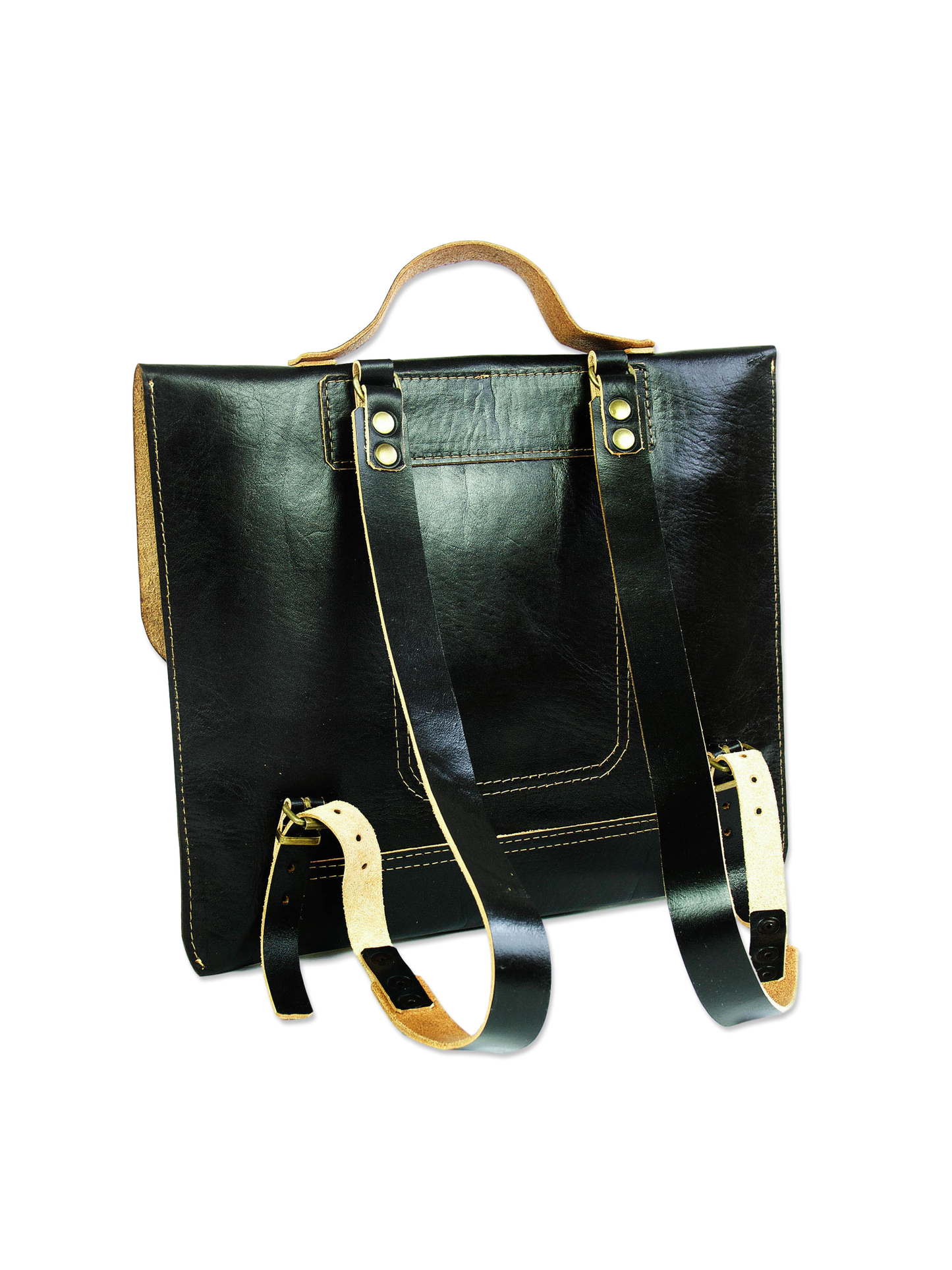Handmade black backpack organic leather