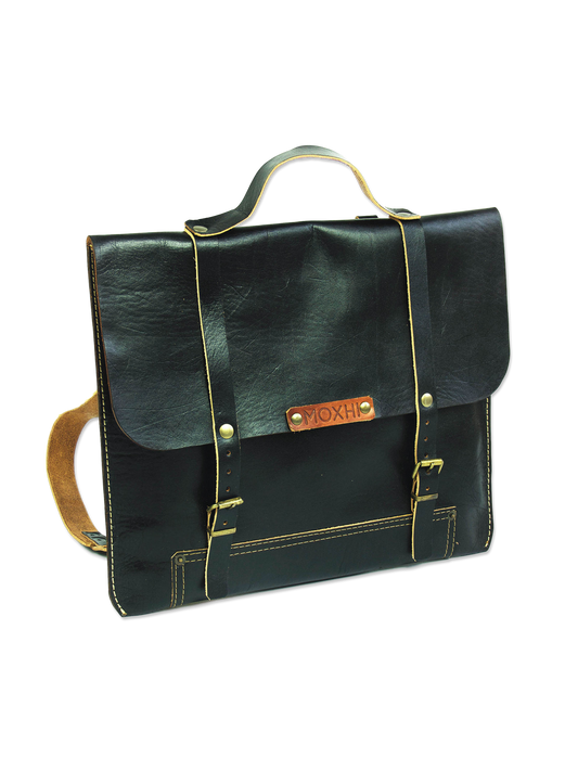 Handcrafted black backpack organic leather
