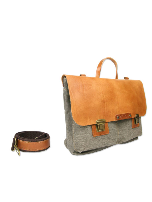 Handmade briefcase leather and cotton