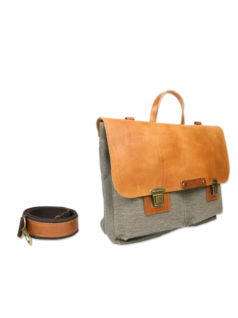 Handmade briefcase leather and cotton