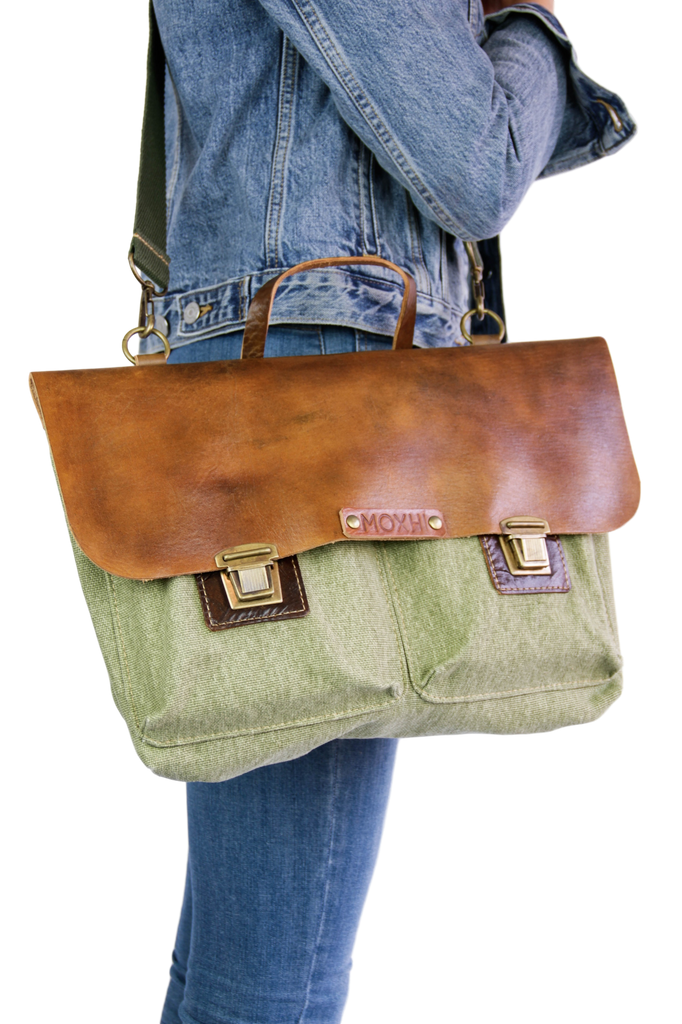 Handcrafted briefcase messenger women