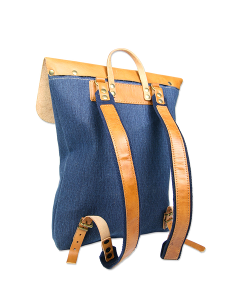 Handcrafted backpack blue fair trade