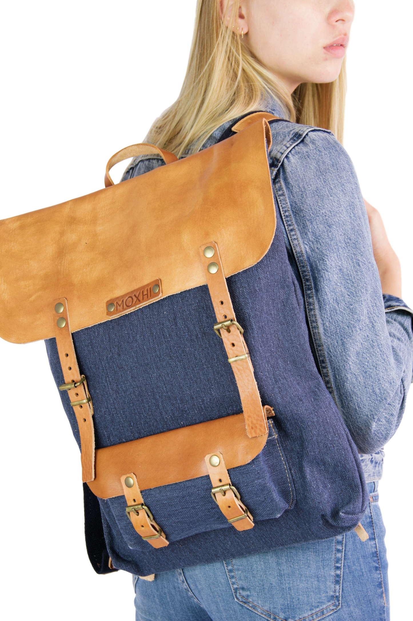 Blue handcrafted backpack fair trade women